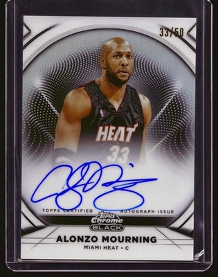 Alonzo Mourning 2025 Topps Chrome Black Ivory Auto 33/50 Jersey # SP Miami Heat