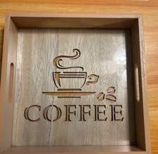 Wooden Glass Coffee-Themed Tray