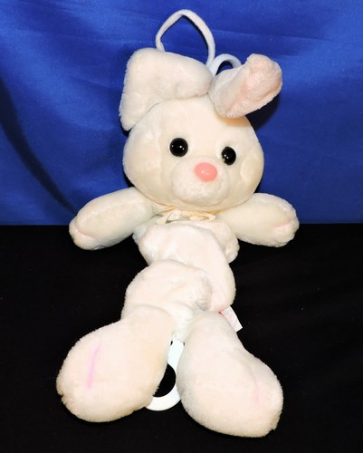 Dakin White Bunny Rabbit 1986 Plush Stuffed Musical Pull Down Crib Nursery Decor