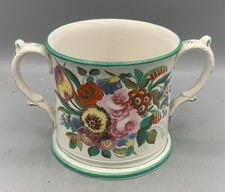 Antique POTTERY Pearlware Transferware loving cup with frogs. C1830. BRISTOL ?