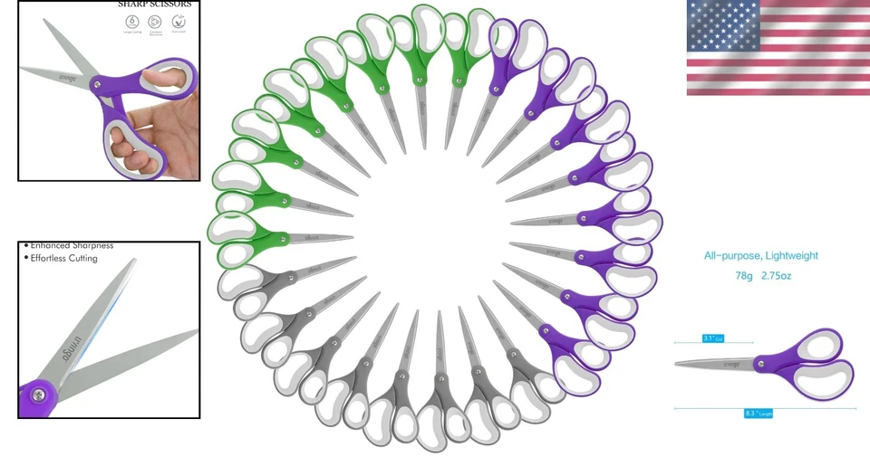All-Purpose 24 Pack 8" Sharp Scissors - Perfect for Students & Teachers - Image 2 of 4