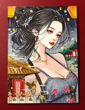 Sketch Card 1/1 Original Hand-Drawn Fantasy Beauty Art Asian Style Lantern Night