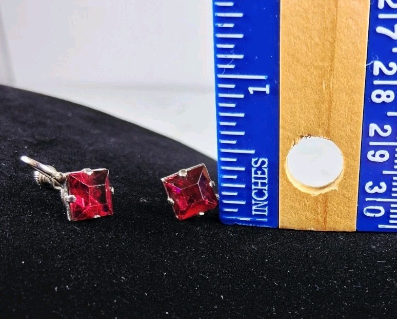 Ruby Red Rhinestone Sterling Silver Screw Back Ea… - image 5