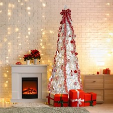 6/7FT Artificial Christmas Tree Pop Up In/Outdoor w/ Warm Light,Ornament Decor