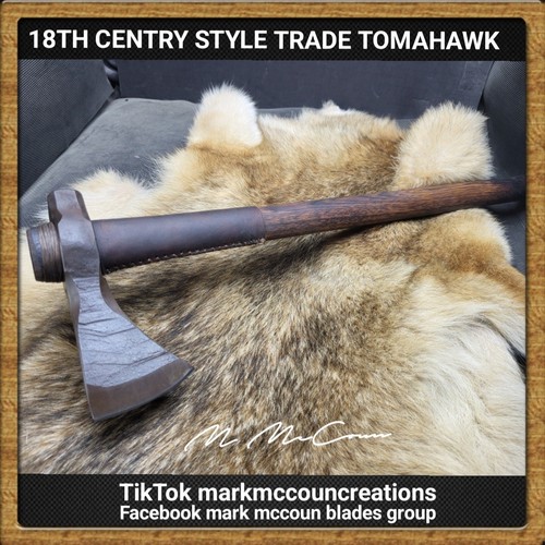 HAND FORGED 18TH CENTRY STYLE TRADE POLL TOMAHAWK BY MARK MCCOUN 22" HANDLE #2