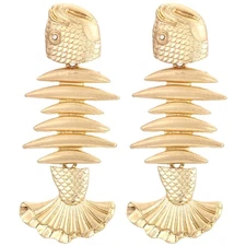 Fishbone Earrings Fish Dangle Earrings Gold Animal Dangle Creative Earstud Skele