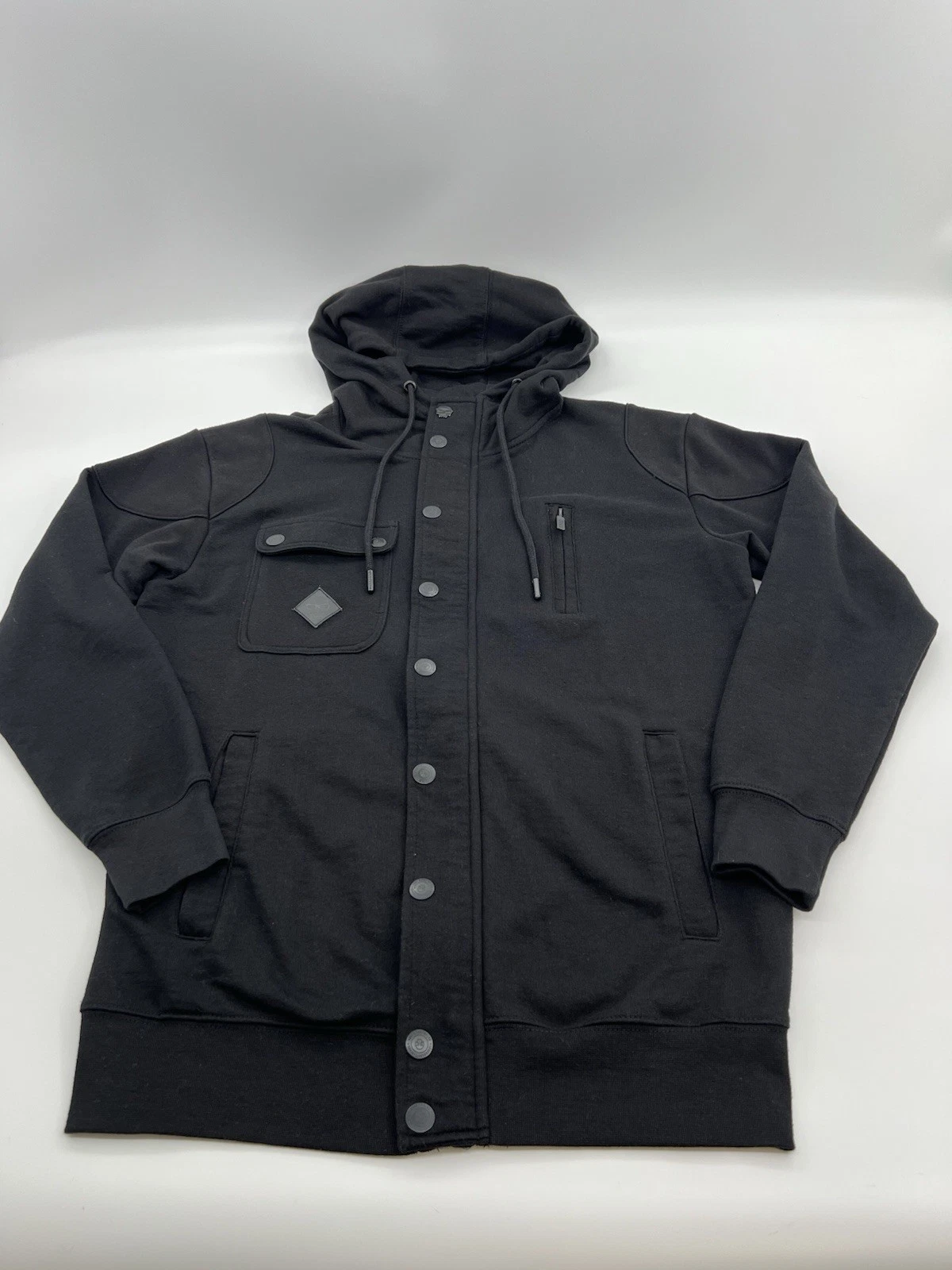 JINX Men’s Small Black Hooded Jacket Skull Utility Military Gamer Hoodie image 5