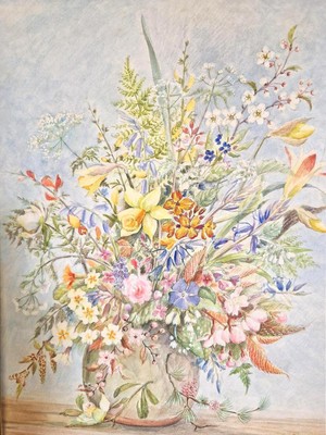 Original Aquarell Gemälde von Lois Bull mit einem schönen Blumenstillleben 
