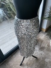 Brand New With tags Mango Stretch Silver Sequin Skirt Sz large