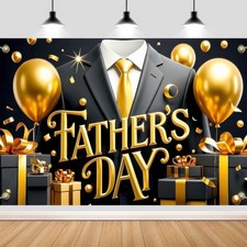 Happy Father's Day Backdrop Banner Gold Balloons Background Decorations Banner