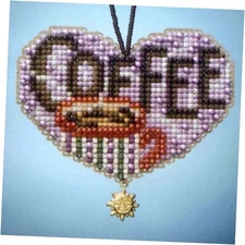 Love Coffee Beaded Counted Cross Stitch Charmed Ornaments Kit  2013 I Love 