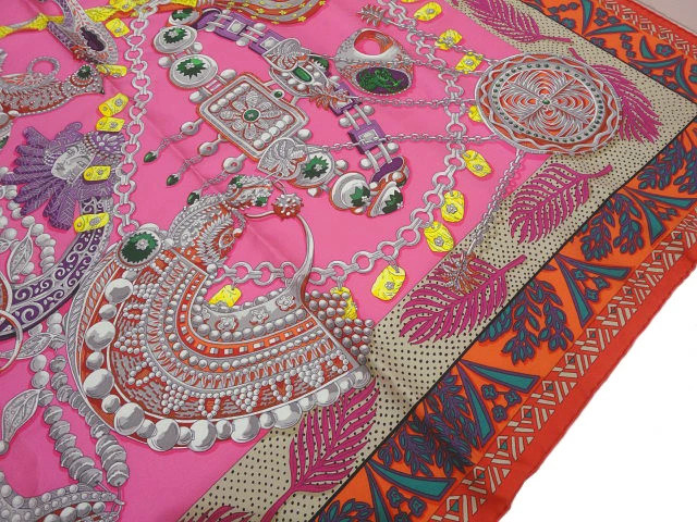 Hermès Authentic Scarf Carre 90 Les triples de Paris 100 Silk Green Used image 2
