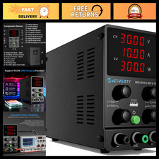 Adjustable 0-30V 10A DC Power Supply, 4-Digit LED Display, USB Port, Fine Coarse