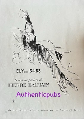 REKLAME PIERRE BALMAIN PARFUM ELYSEES 64.83 SIGNIERT GRUAU VON 1946 AD PUB SELTEN