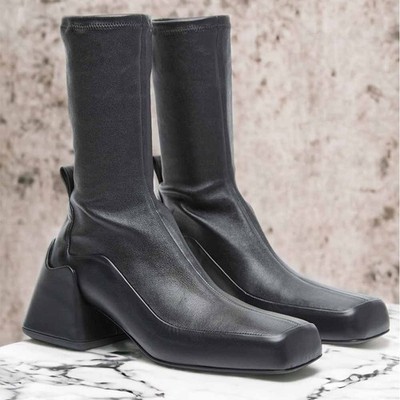 JIL SANDER Pull On Ankle Boots 100% Leather EU 38  Made In Italy