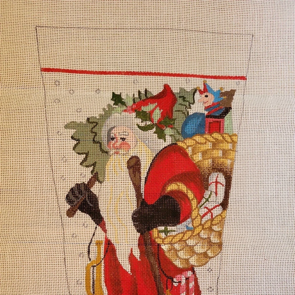 Vintage NCI Hand-Painted Needlepoint Christmas Stocking Canvas – Santa - Image 2 of 4