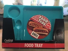 Set Of 2 Dinner Lunch Food TV Trays Plastic w Flatware 5 Sections 10 x14 NEW Lot