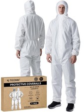 TICONN Hazmat Suit Disposable Coveralls, Full Body Protective X-Large, White