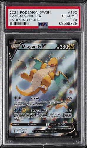 2021 POKEMON SWORD & SHIELD EVOLVING SKIES #192 FULL ART/DRAGONITE V PSA 10