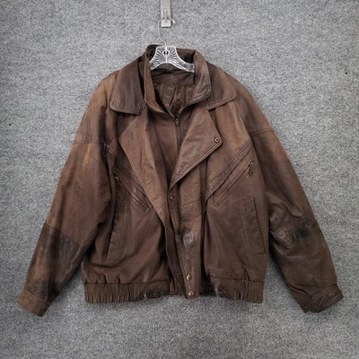 Angelo Litrico Jacket Mens 52 Brown Leather Bomber Moto Full Zip Retro Outdoor