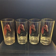 Vintage Signed Thoroughbred Horse Hand Painted Glasses Equestrian Lot 4