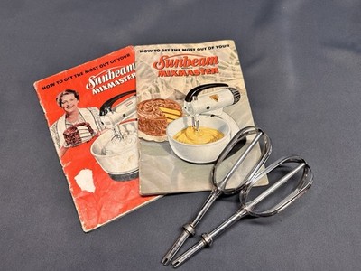 1950 s Retro Sunbeam Mixmaster Chrome Beaters & Instruction Booklets Set 