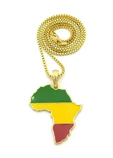 Traditional Africa Map Green,Yellow,Red Pendant 24" Various Chain Necklace XTP64