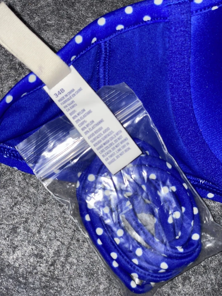 American Eagle Swim Bikini Halter Top 34B Blue Polka Dot - Image 3 of 3