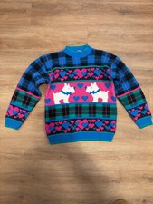 Vintage Grand Kids Size M 10/12 Multi Color Knit Scottie Dog Sweater