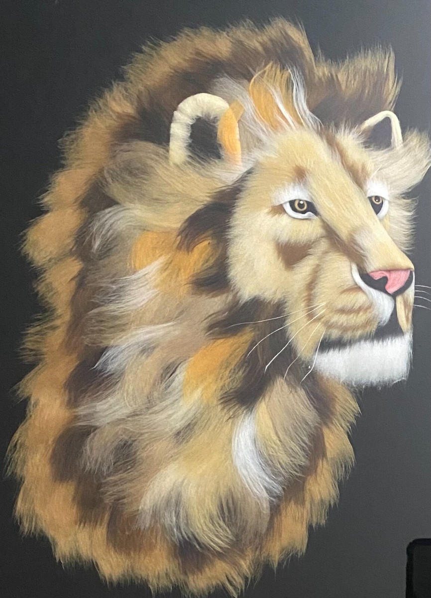 Custom Made Lion Head 3D Feather Textured Framed Art 20x24 Wood