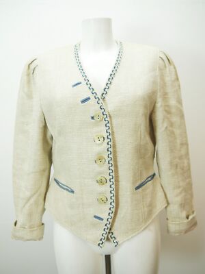 Julius Lang beige mit Puffärmel sagenhafte Damen Leinen Trachtenjacke Gr.38