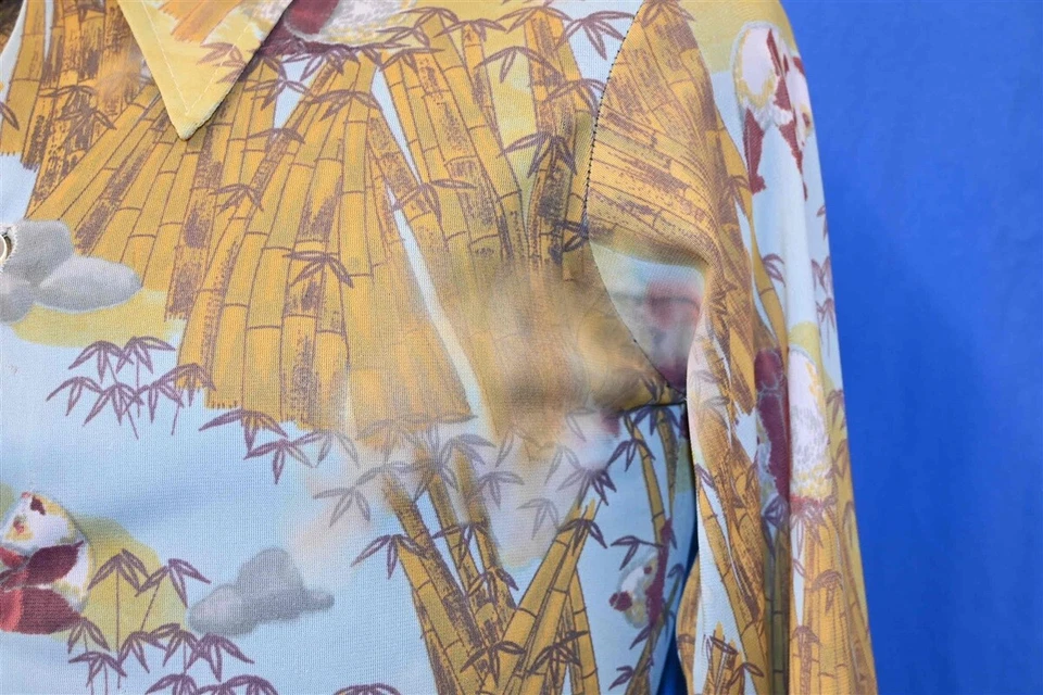 CAMISA DISCOTECA VINTAGE AÑOS 70 PANDA BEARS BAMBÚ CUELLO GRANDE ACETATO NYLON PEQUEÑA S Foto 4 de 4