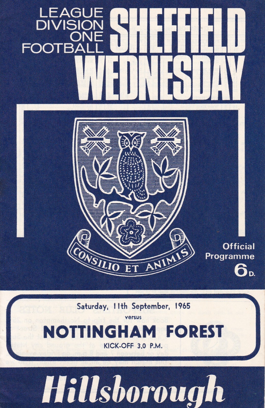 Sheffield Wednesday v Nottingham Forest programme, 1965-66