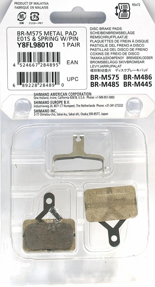 Pastillas de freno de disco de metal Shimano E01S para Deore BR-M575/M486/M485/M445 Foto 2 de 2