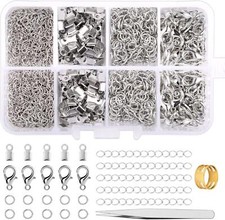 300 Pcs Jewellery Clasps Set, Lobster Clasps with Jump Rings, Crimp Ends, Chain