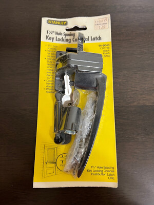 NOS New Stanley Key Locking Colonial Latch 1 3/4  Hole Spacing Black  14-6043