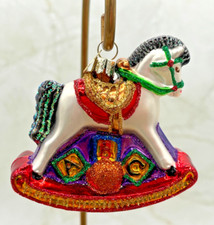 Old World Christmas Rocking Horse Ornament Hand Blown Glass Hand Painted EUC