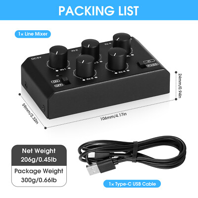 Mini Stereo 4 Channel Line Mixer Headphone Monitoring Club Live