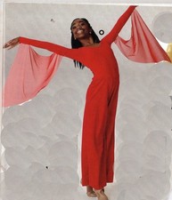 NWT Red Long Sleeve Palazzo Leg Jumpsuit Praise Dance Petite Adult w/scarf
