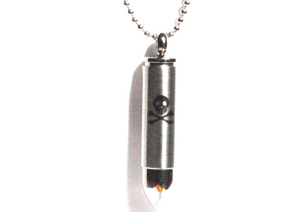 Stainless Steel Poison Bullet Pendant Screws Open Skull & Cross Bones 20 Inch