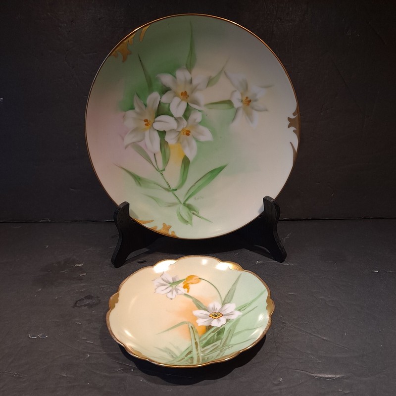 Pair Pickard Hand Painted Cabinet Plates 1905-10 signed Marker & Madeline Keates