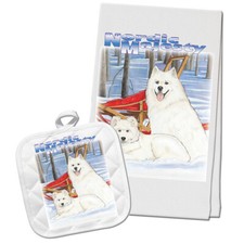 Coffret cadeau porte-serviettes et pot de cuisine Samoyed
