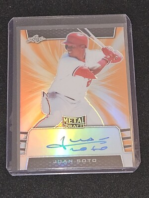2019 Leaf Metal Draft Baseball Juan Soto Orange Prismatic Auto 7/7 RARE BA-JS1