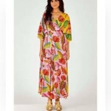 FARM Rio Mixed Beaks & Bananas Maxi Wrap Dress Size Small