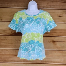 Studio Works The Studio T-Shirt Womens L Colorful Floral Stretch Short Sleeves