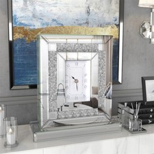 Mirrored Glass Desk Clock Crush Diamond Decor...