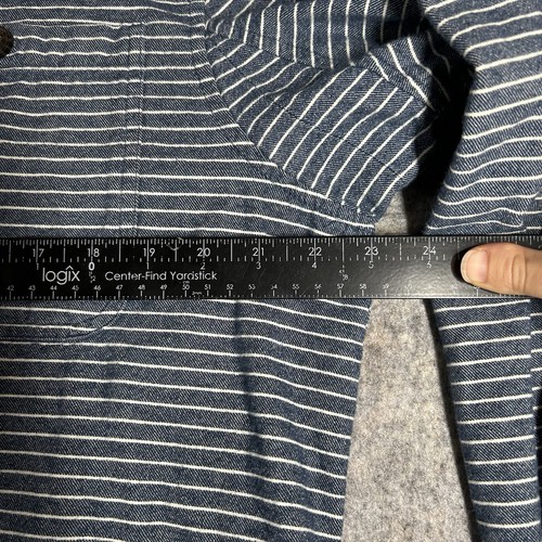 Duluth Trading Shirt Men’s Large Free Swingin Flannel Slim Fit Abyss Blue Stripe - Picture 5 of 7