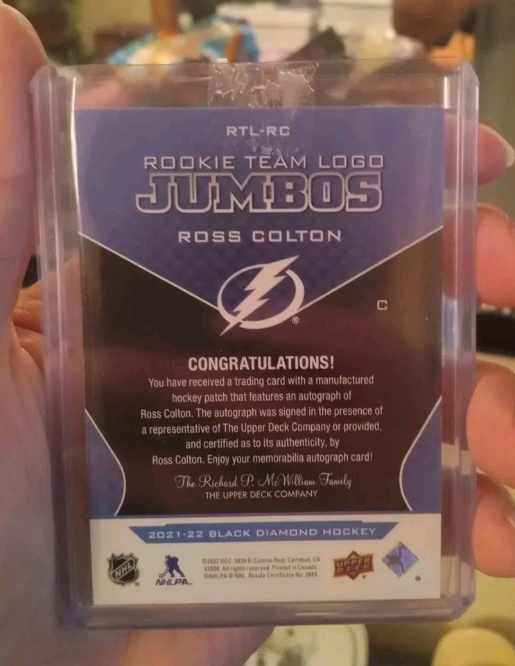 Ross Colton 2021-22 UD Black Diamond Rookie Team Jumbos AUTO PATCH RC /25 - Image 2 of 2