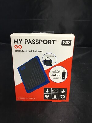 Western Digital My Passport Go 1 TB SSD with SanDisk 64GB USB Flash Drive NEW