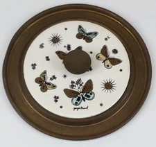 Vintage MCM George Briard Gold Trim Butterfly Metal Brass Ceramic Dish Pot Lid